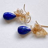 Lapis lazuli and golden rutilated quartz bouquet earrings