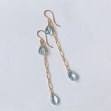 アクアマリンのダブルロングピアス