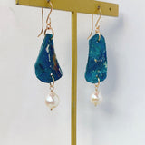 ローマングラスとアコヤパールのピアス