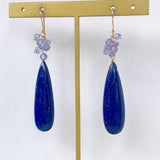 大きなラピスラズリとタンザナイトのブーケピアス