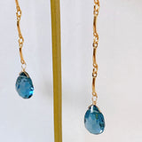 Concave London Blue Topaz Bar Chain Earrings 