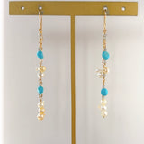 アコヤベビーパールとスリーピングビューティーターコイズ、ダイヤモンドの2連ピアス