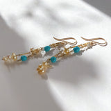 アコヤベビーパールとスリーピングビューティーターコイズ、ダイヤモンドの2連ピアス