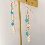 アコヤベビーパールとスリーピングビューティーターコイズ、ダイヤモンドの2連ピアス