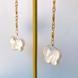 butterfly pearl bar chain earrings 