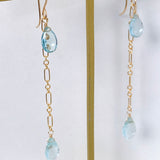 アクアマリンのダブルロングピアス