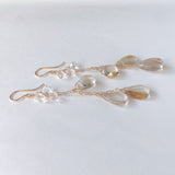 Golden rutilated quartz and herkimer quartz long earrings 