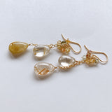 golden rutilated quartz and zircon earrings