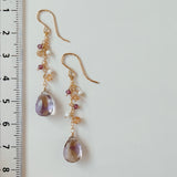 アメトリンと小粒天然石のロングピアス