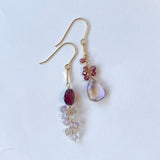 アメトリンとガーネットのアシンメトリーピアス