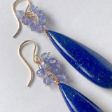 大きなラピスラズリとタンザナイトのブーケピアス