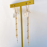 Butterfly pearl chain fringe earrings 