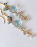 Large aquamarine and Ceylon sapphire long earrings