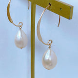 Single large drop freshwater pearl earrings 