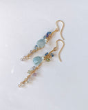 Large aquamarine and Ceylon sapphire long earrings