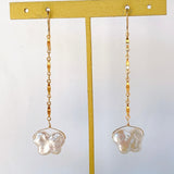 butterfly pearl bar chain earrings 