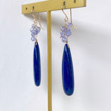 大きなラピスラズリとタンザナイトのブーケピアス