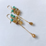 ルチルクォーツとソノランターコイズのシャンデリアピアス