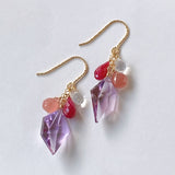 Peruvian rhodochrosite, lavender amethyst, ruby ​​and rainbow moonstone earrings 