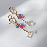 タンザナイトとルビー、ハーキマークォーツのリングピアス