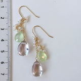 ピンクアメジストとプレナイト、淡水パールのブーケピアス