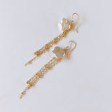 Butterfly pearl chain fringe earrings 