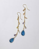 コンケーブカット ロンドンブルートパーズとサファイアのロングピアス