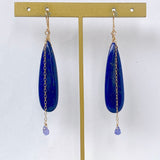 大きなラピスラズリと小さなタンザナイトのドロップピアス