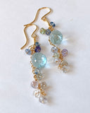 Large aquamarine and Ceylon sapphire long earrings