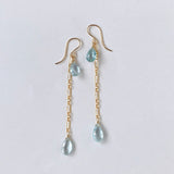 アクアマリンのダブルロングピアス