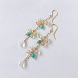 ラウンドカットオパールとソノランターコイズのロングピアス