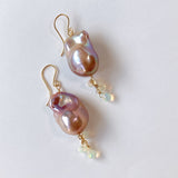 Oyster baroque pearl and opal earrings