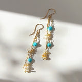 アコヤベビーパールとスリーピングビューティーターコイズ、ダイヤモンドの2連ピアス