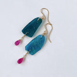 ローマングラスとルビーのピアス