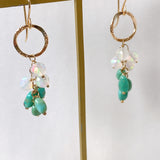 ラウンドカットオパールとソノランターコイズのリングピアス