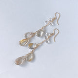 Golden rutilated quartz and herkimer quartz long earrings 