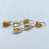 golden rutilated quartz and zircon earrings