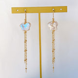 Butterfly pearl chain fringe earrings 