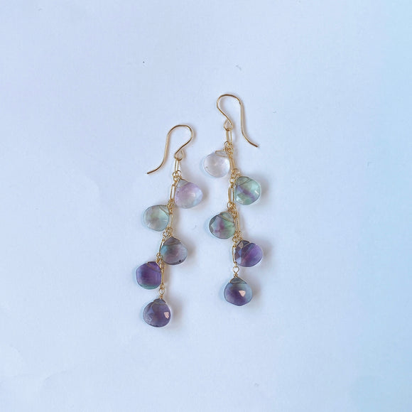 フローライトの五連ロングピアス　パープル