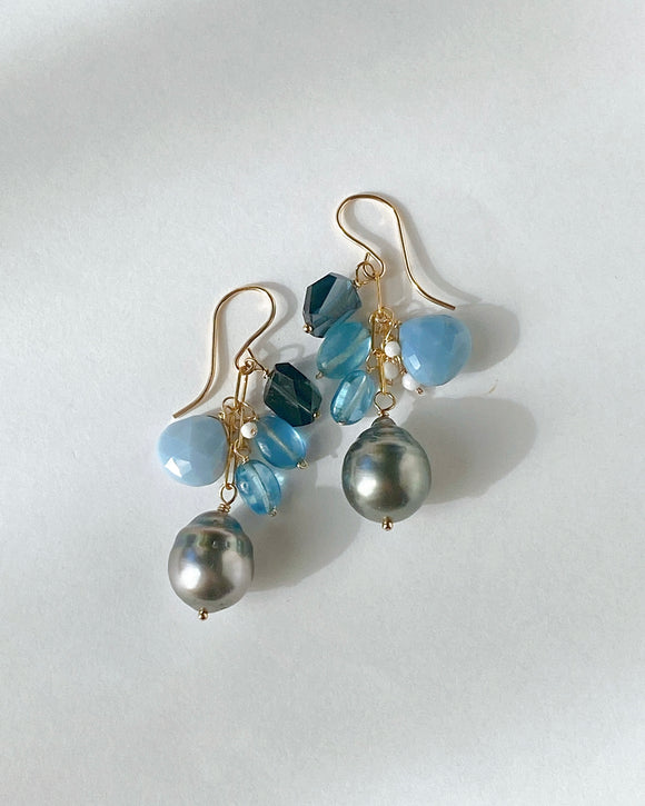 South sea pearl blue bouquet earrings 