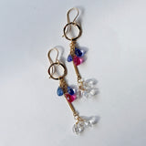 タンザナイトとルビー、ハーキマークォーツのリングピアス