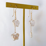 Butterfly pearl double earrings 