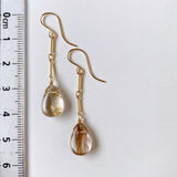 Golden rutilated quartz bar chain earrings