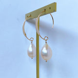 Single large drop freshwater pearl earrings 