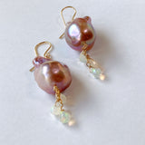 Oyster baroque pearl and opal earrings