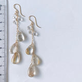 Golden rutilated quartz and herkimer quartz long earrings 