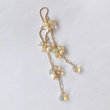 ラウンドカットオパールとアコヤベビーパールのロングピアス