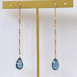 Concave London Blue Topaz Bar Chain Earrings 