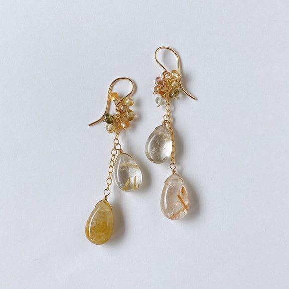 golden rutilated quartz and zircon earrings