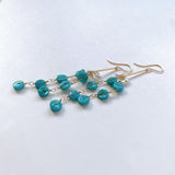 ソノランターコイズとアコヤケシパールのロングピアス